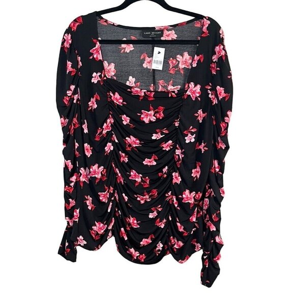 Lane Bryant Floral Top 22 Black Boho Feminine Western Coquette Fairy Retro 80s - Picture 2 of 12